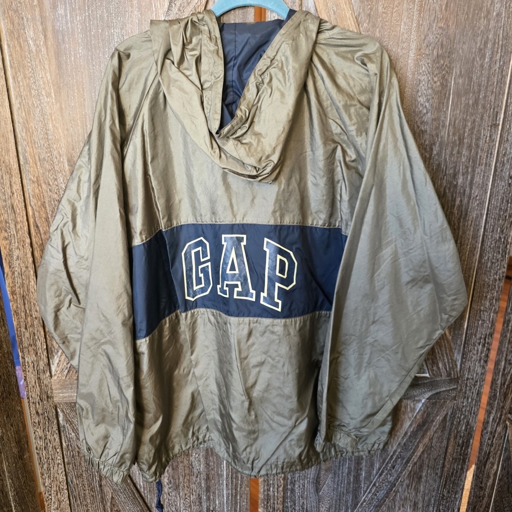 GAP Jacket Adult Size XL Green & Navy Kangaroo Pocket Lightweight Windbreaker - Picture 5 of 6